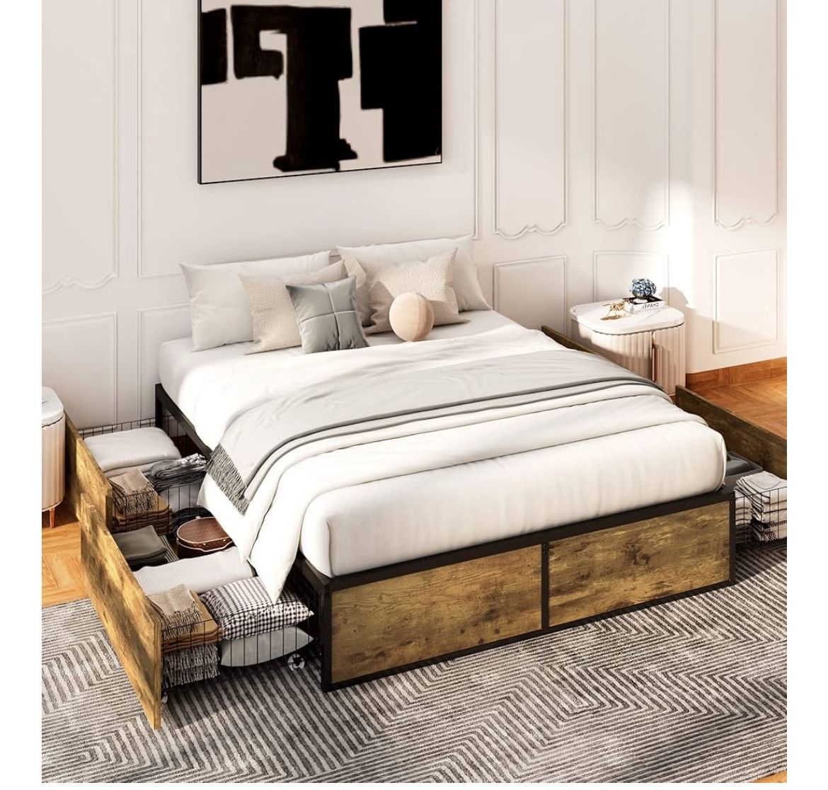 Queen Bed Frame w/ 4 drawers