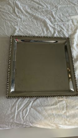 Silver Square Serving Tray with Beaded Edge