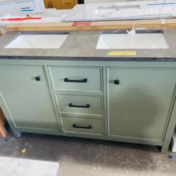Legion Furniture 54 in. W x 22 in. D Vanity in Pewter Green with Marble Vanity Top in White with White Basin with Backsplash $649