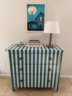 Blue And Green Striped Dresser