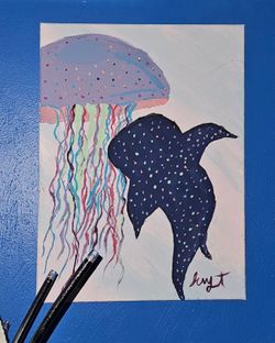 Original whale shark and jelly fish painting