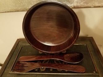 salad bowl w/ spoon and fork;wood-$15