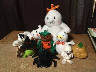 LOT OF 8 HALLOWEEN PLUSH BEANIE DECOR LOT GHOST WITCH SPIDER MUMMY PUMPKIN BEAR