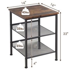 Home Square 3-Tier End Side Table with 2 Adjustable Shelves in Brown