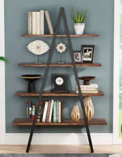 Tribesigns Brown Metal 4 -Shelf Corner Bookcase ( 35.83-in W x 65-in H x 13.8-in D ) Finished