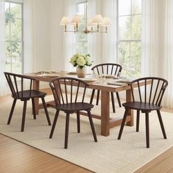 18''H Farmhouse Wood Dining Chairs with Semicircular Backrest, Brown (Set of 4)
