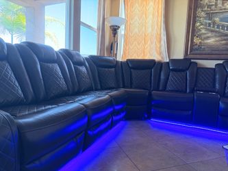 Power leather recliner sectional