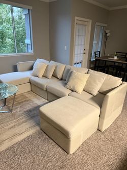 Large Beige Sectional Sofa with Storage Seats