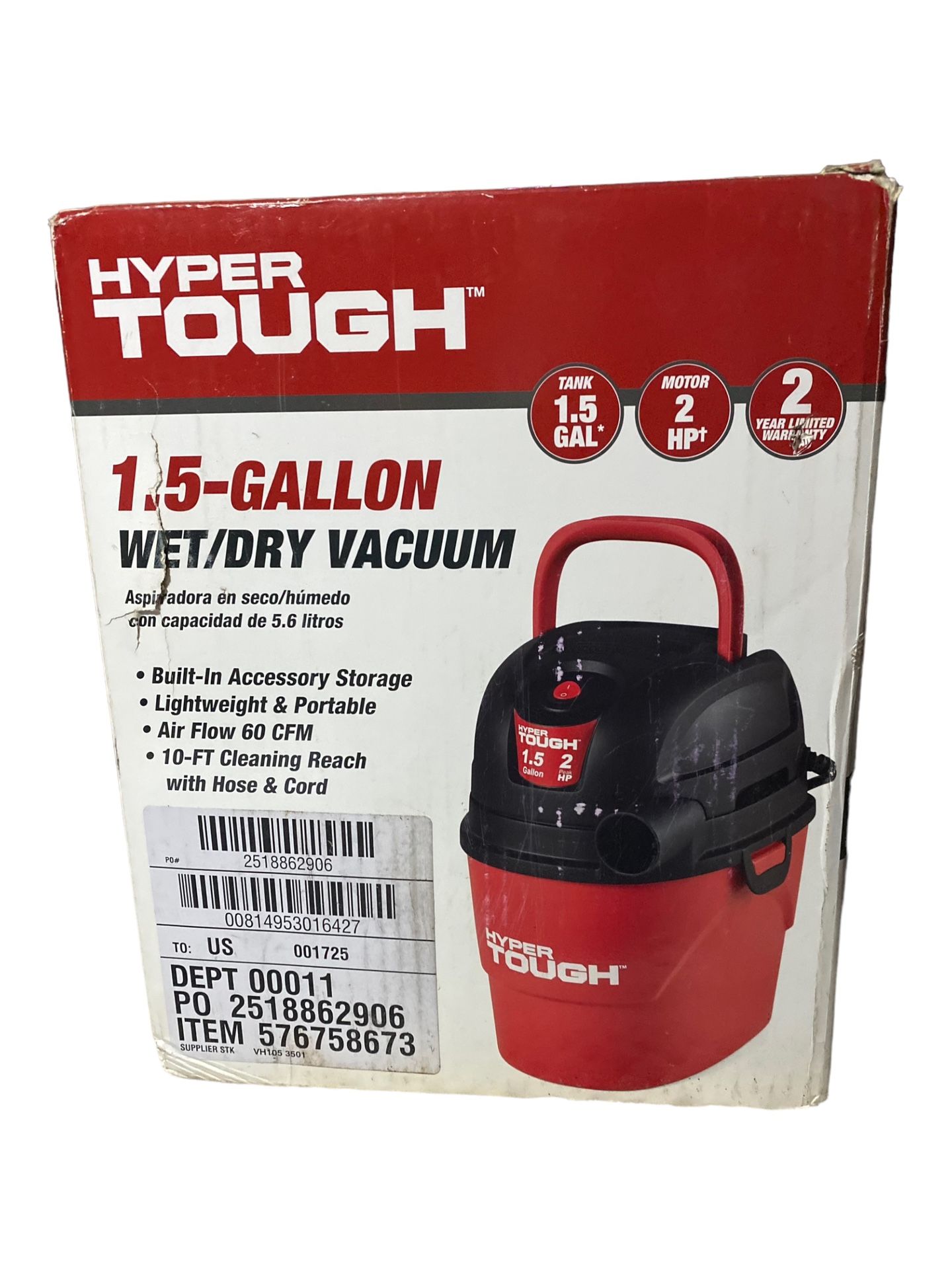 Hyper Tough 1.5 Gal 2 HP Wet/Dry Vacuum NEW in Box