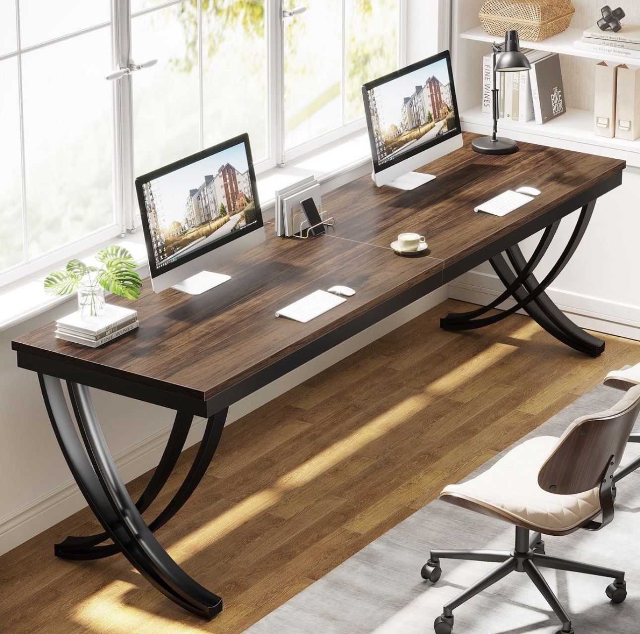 Tribesigns 78.74" Two Person Desk Industrial Double Computer Desk with Metal Frame Brand New still in the box D36