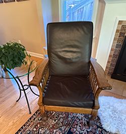 Restored Antique Leather & Wood Chair.