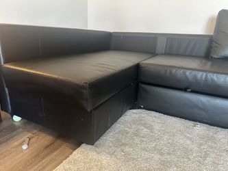 L Shape Black Vinyl Pull Out Sofa