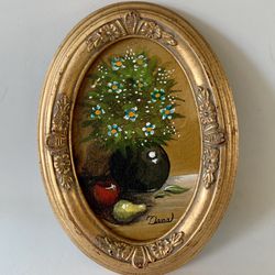 Vintage Floral Painting In Golden Frame 