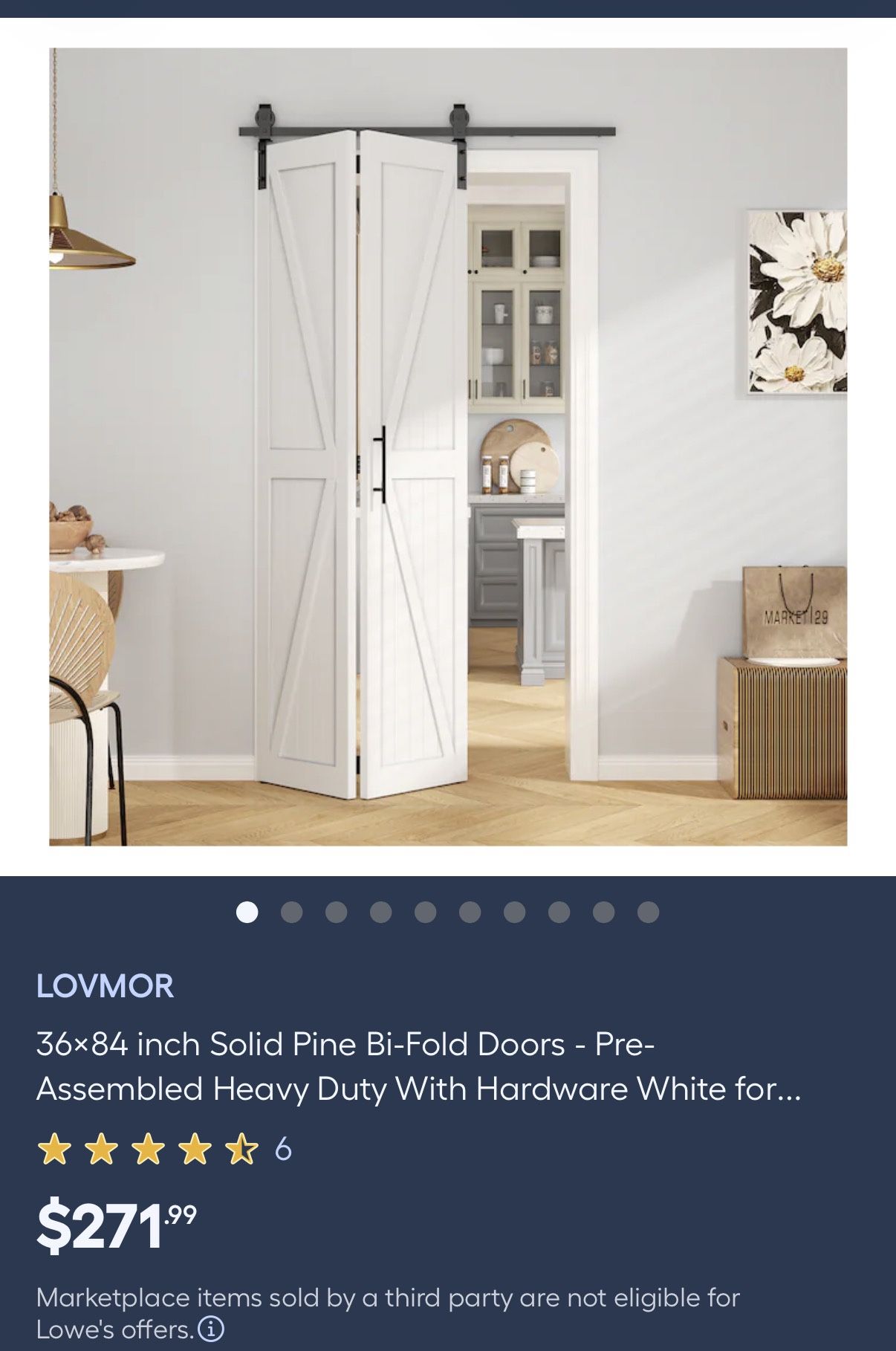 LOVMOR 36x84 inch Solid Pine Bi-Fold Doors - Pre-Assembled Heavy Duty With Hardware White