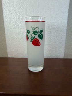 This vintage Teleflora frosted strawberry Tom Collins tumbler glass was made in France in 1983