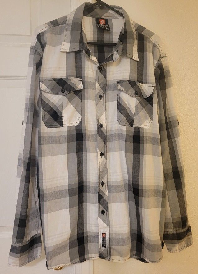 Southpole Men's XXL Button Up/Down Long Sleeve Shirt Grey White Black Plaid