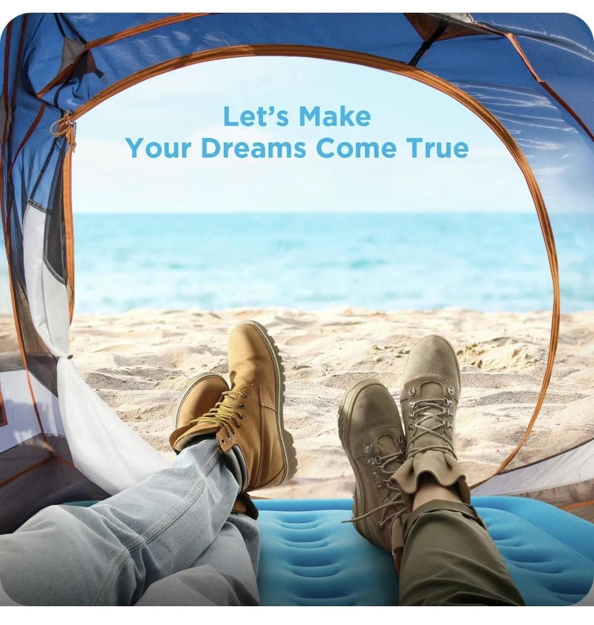 16 inches Air Mattress Queen with Built in Pump For Home and Camping, Flocked Top Inflatable Air Bed for Guests, Family, Blue Camping & Hiking