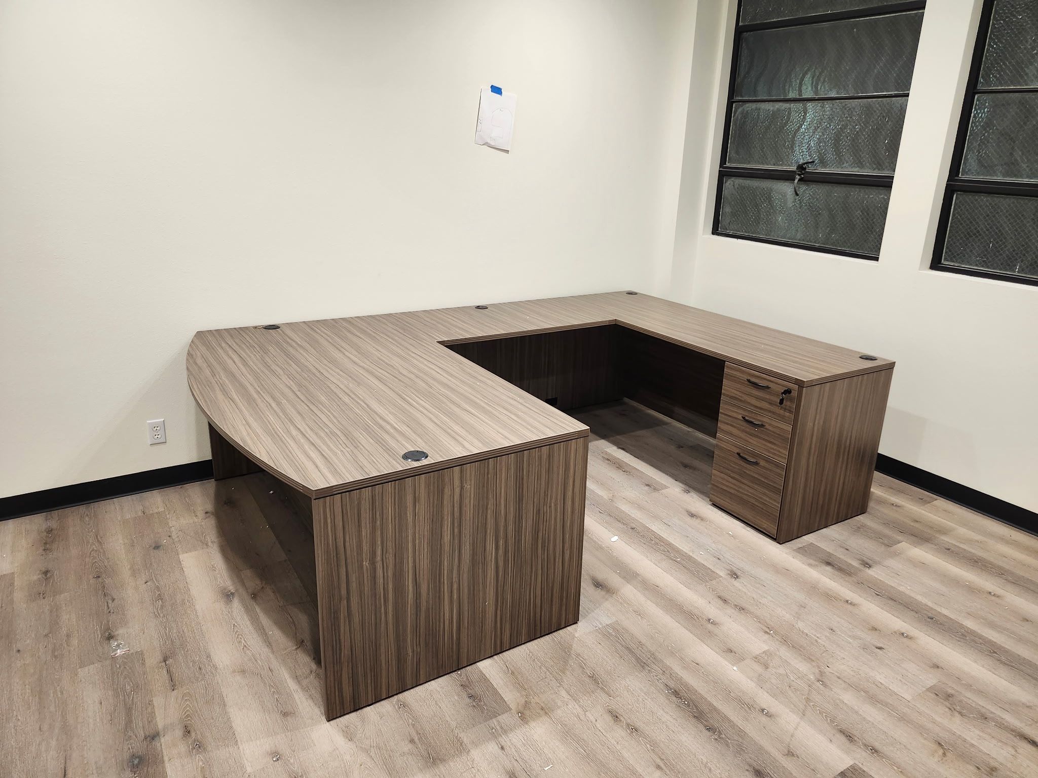 U-Shape Desks – Executive Layouts Main Desk Set – $695 (no drawers)Drawer – $195 Hutch – $325