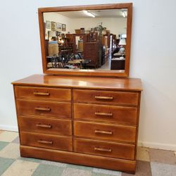 Vintage Cushman Colonial Creations Solid Maple Double Dresser With Mirror 1930s