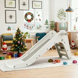 Freestanding Toddlers First Slide, Kids Play Slide Climber with Basketball Hoop & Ball for Children 3-7 Years, Indoor Outdoor Playground