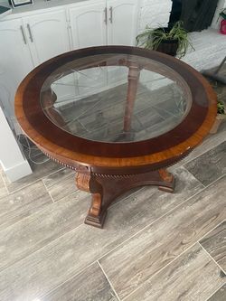 Round Wood and Glass Coffee Table