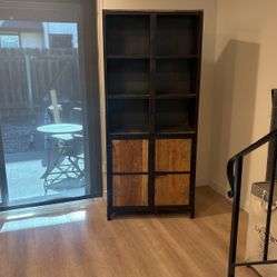 Mango Wood / Metal Bookshelf Bookcase Cabinet Shelf