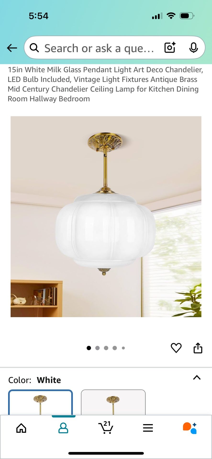 15” Brand New Milk Glass Light Fixture