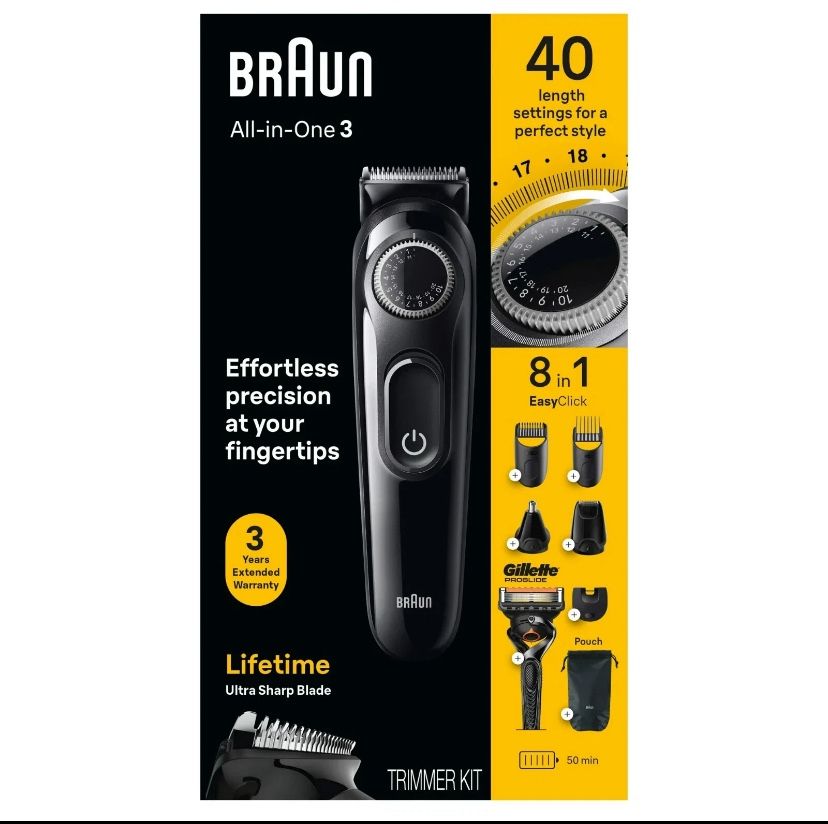 Braun Series 3 All-in-One 8-in-1 Electric Beard Trimmer Kit & Razor AIO3470 -New