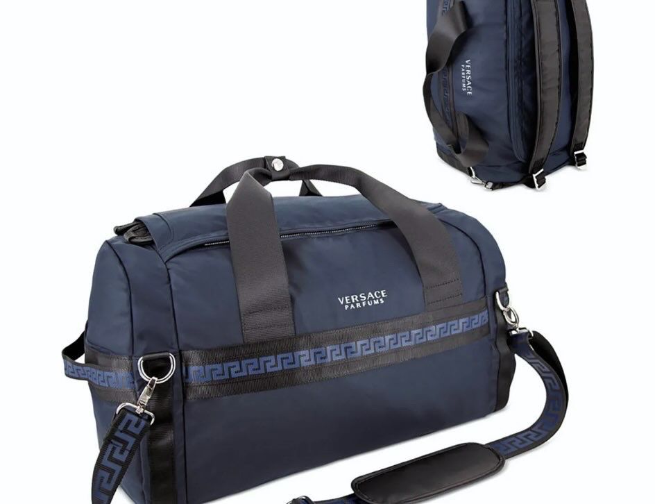 Versace Parfums Duffle dark blue Backpack faux leather gym Weekender travel Bag