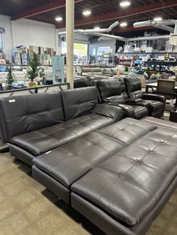 Leather euro lounger, convertible Sofa bed