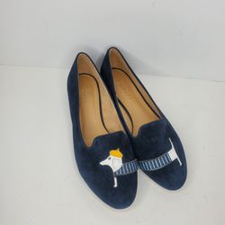 New Talbots Ryan Navy Blue Suede Women's Shoes Flats SlipOns 7.5M Dachshund Dog 