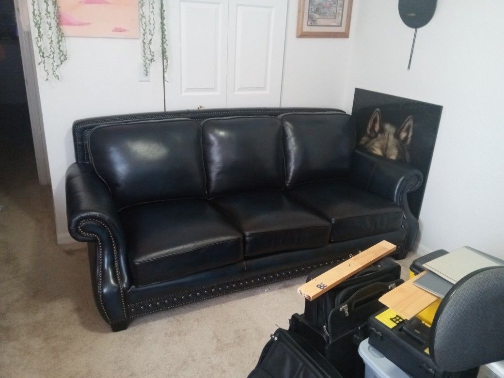 Sleeper Sofa Blue Italian Leather