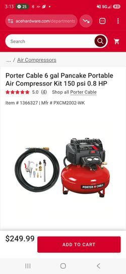 Porter cable 6 gal pancake portable air compressor 150 psi 0.8 HP