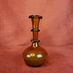 Stunning Vintage Handblown Amber Glass Bud Vase - Made in Spain