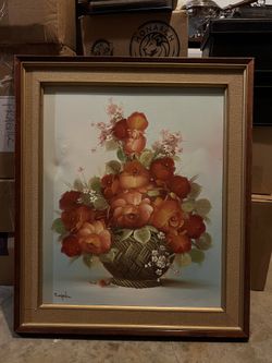 Original Still life Painting 30×26" Basket of Flowers