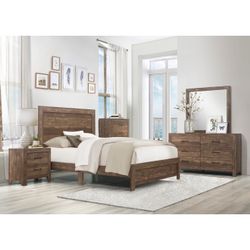 FARMHOUSE 4 PIECE TWIN SIZE BEDROOM SET FRAME DRESSER NIGHTSTAND MIRROR