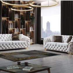 Lupino Ivory Velvet Living Room Set ( Sofa Loveseat 