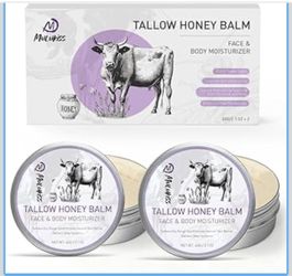 Beef Tallow for Skin – 2 Pcs Tallow and Honey Balm with Lavender Essential Oil, Beef Tallow for Face & Natural Tallow Face Moisturizer, Grass-Fed Tall