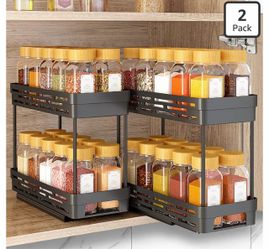 2 Pack Pull Out Spice Rack Organizer for Cabinet, Slide Out Spice Racks Organizer, Spice Cabinet Organizers, Cabinet Size Need:12'' Highx11'' Deepx5''