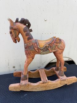 Vintage Hand Carved Wooden Rocking Horse