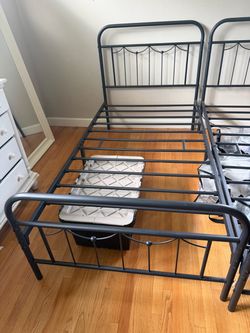 Twin Metal Bed Frame w/ Headboard & Footboard - Dark Grey / Black