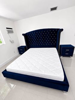 new tufted queen bed blue bed velvet ( 2 colors)