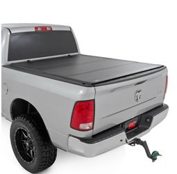 Rough Country Hard Flip Up Truck Bed Tonneau Cover For Dodge Ram 1500 (2009-2018) & 2500 (2010-2025) - Aluminum Tri-Fold Bed Cover, Fits 6'4 (76.3") B