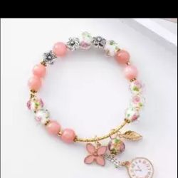 Fashion Flower Clock Colorful Glass Bracelet.