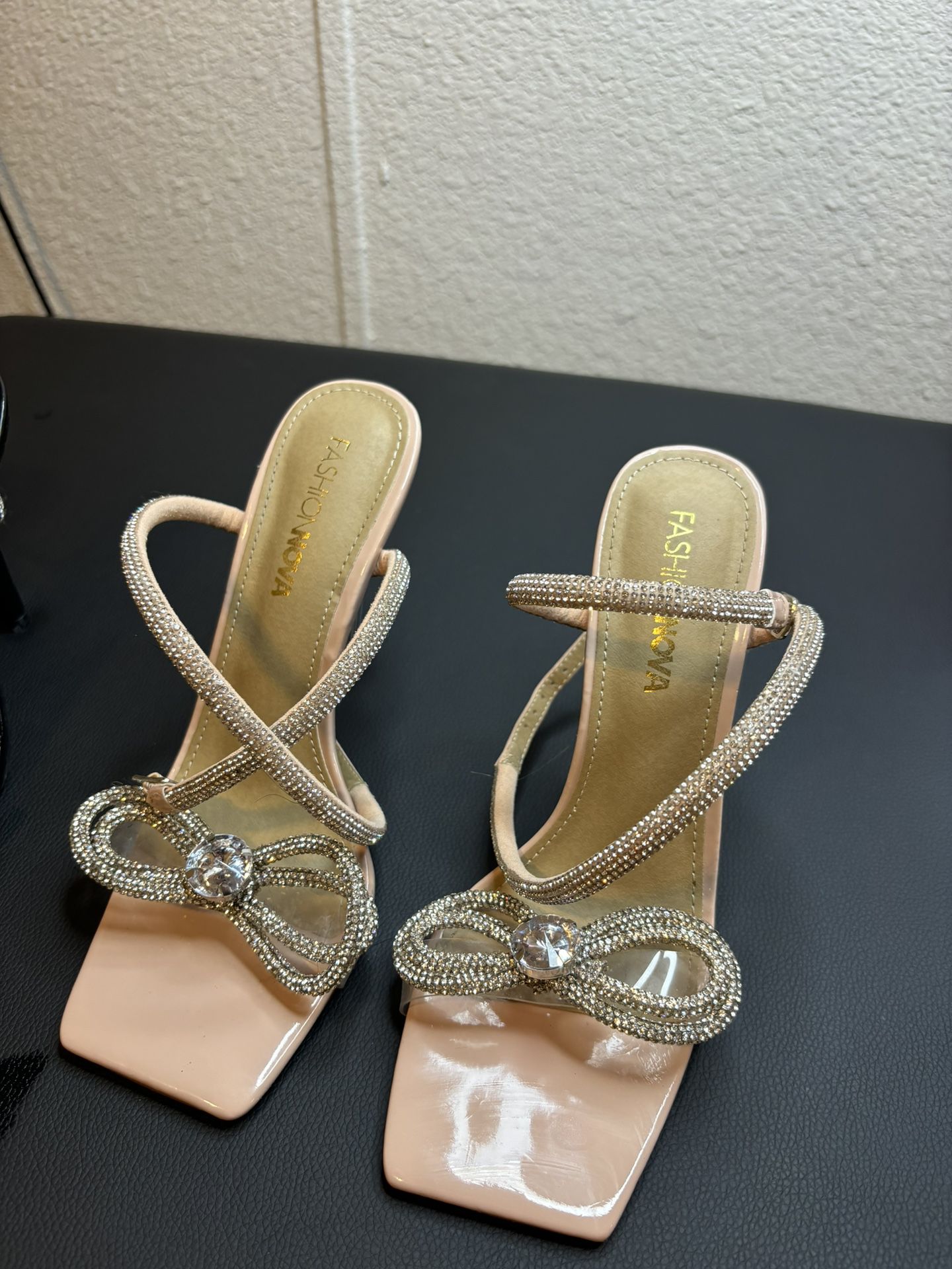 Bow rhinestone heels