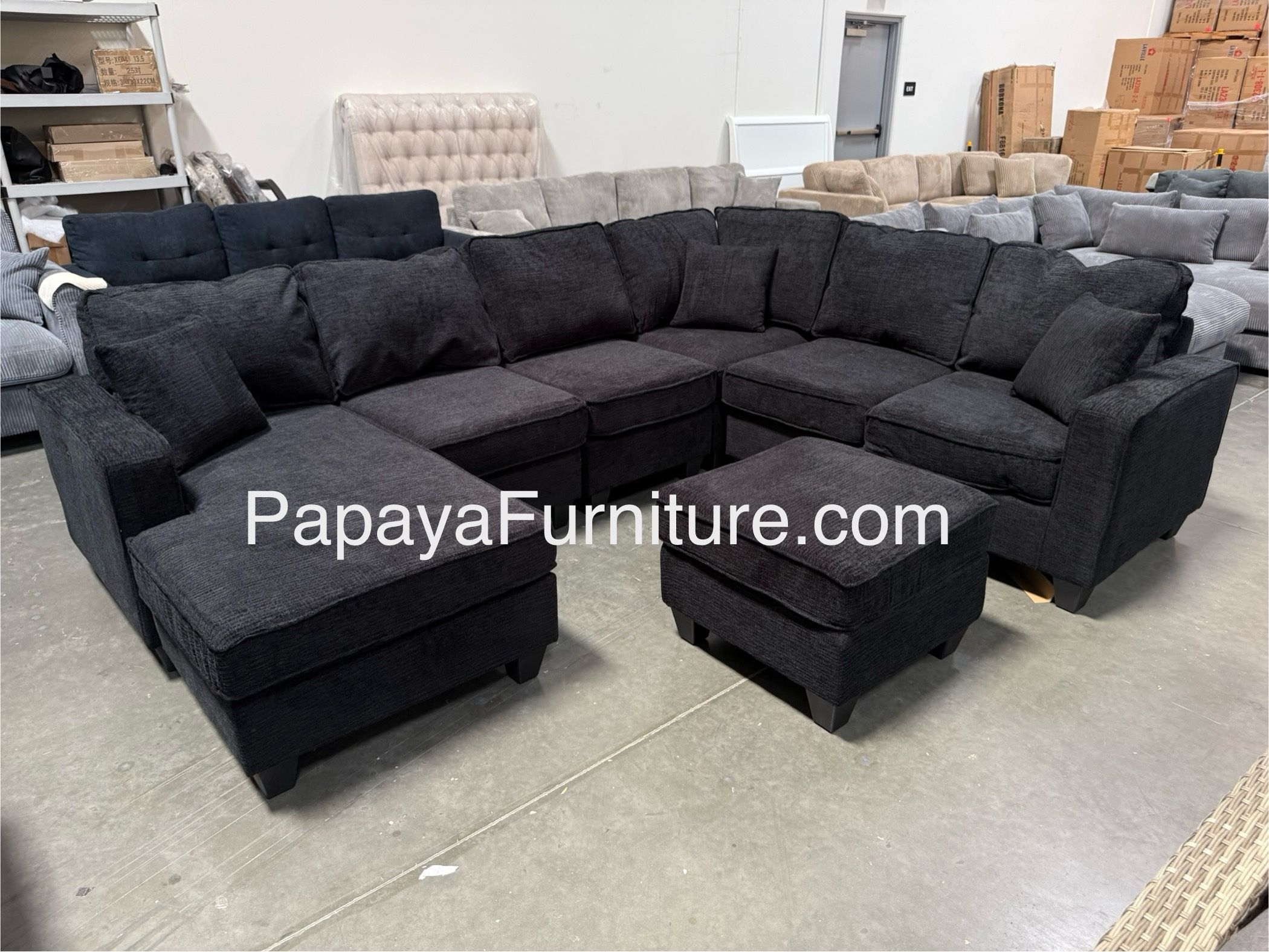 New! REVERSIBLE Large Sectional Sofa And Ottoman, Reversible Chaise Couch, Sectional, U-shaped Sofa, Sectionals Sofas, Couch,Black Sectional,Chenille 