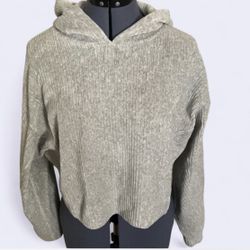 Forever 21 Gray Hooded Long Sleeve Crop Sweater - M