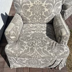 Crate & Barrel Swivel Chairs – Set of 2 – Neutral Damask