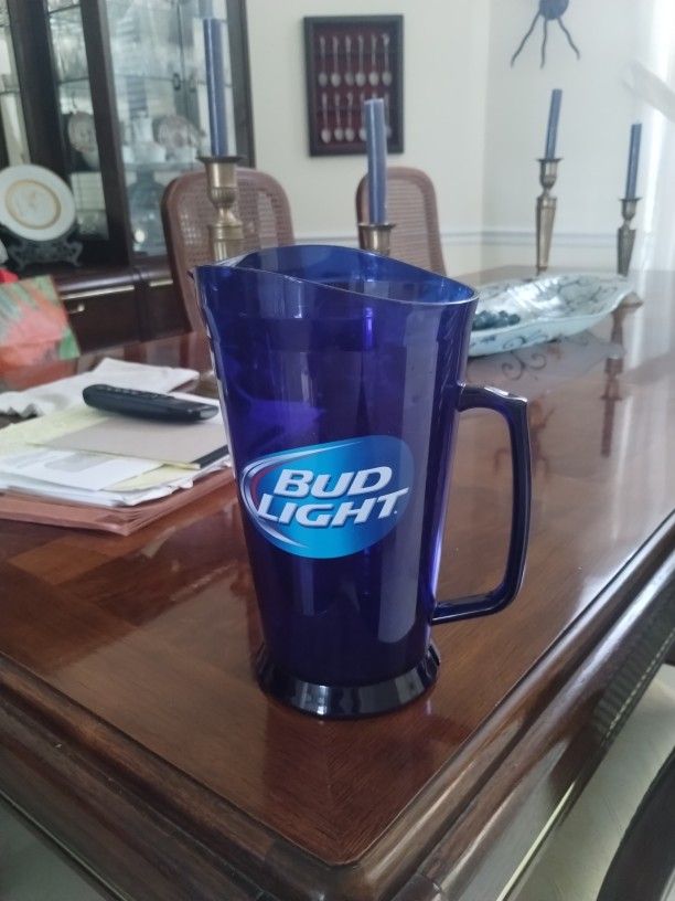 Bud Light Beer Pitcher Cobalt Blue Plastic Bar, Man Cave Decor