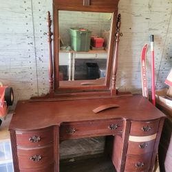 Vintage Antique Vanity Dresser With Mirror